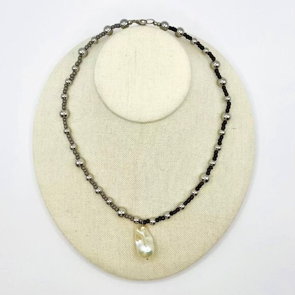 ✨ Handmade Beaded Necklace with Genuine Pearl Pendant ✨ - Picture 1 of 1